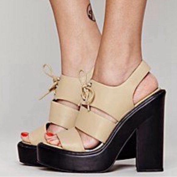 Jeffrey Campbell x Free People Butter Yellow Leather Boho Tie Platform Heels 8 - Picture 2 of 15
